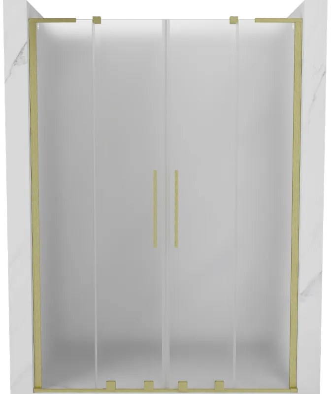 Mexen Velar L Duo, posuvné sprchové dvere do otvoru 150 cm, 8mm sklo námraza, zlatá matná, 871-150-003-32-55