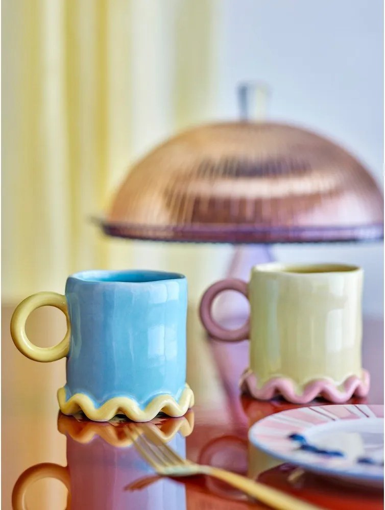 Svetložlté/svetlomodré keramické hrnčeky v súprave 2 ks 350 ml Polly – Bloomingville