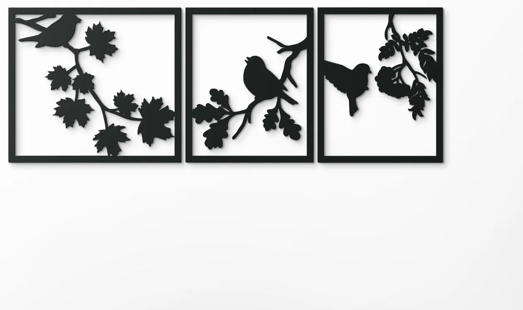drevko Viacdielny obraz Vtáčí triptych Rozmer obrazu: 22,5 x 65 cm, Farba dekorácie: Čierna