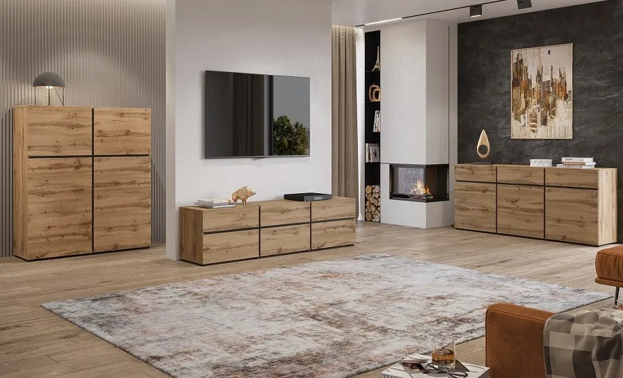 Komoda Cross 180 cm - dub wotan / čierna