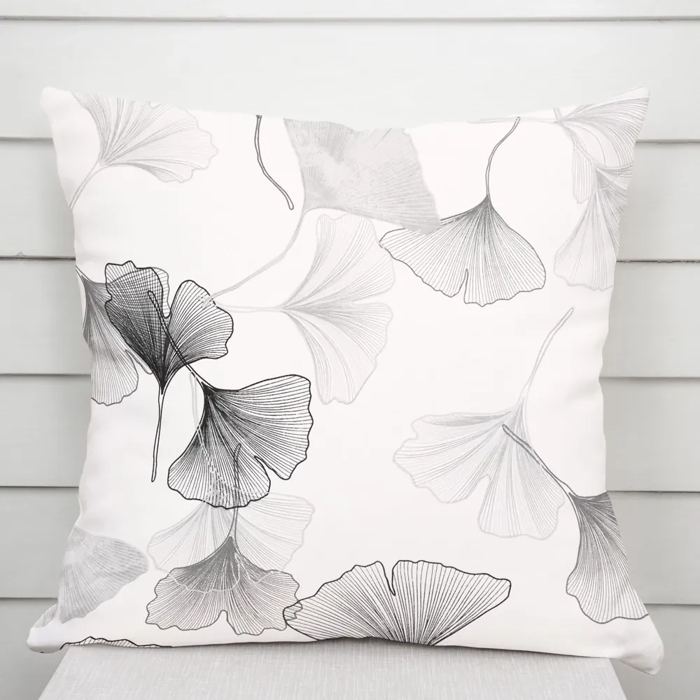 Biante Bavlnená obliečka na vankúš Sandra SA-512 Sivo-biele ginkgo listy na bielom 30 x 50 cm