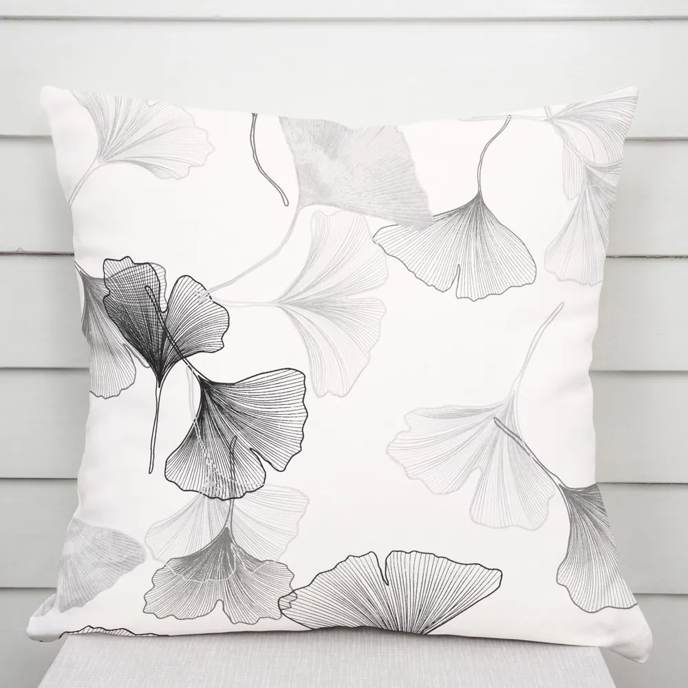 Biante Bavlnená obliečka na vankúš Sandra SA-512 Sivo-biele ginkgo listy na bielom 60 x 60 cm