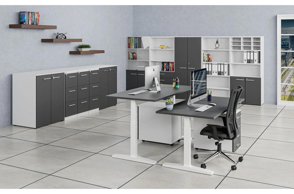 Kombinovaná kancelárska skriňa PRIMO WHITE, zasúvacie dvere na 2 poschodia, 2128 x 800 x 420 mm, biela/grafit