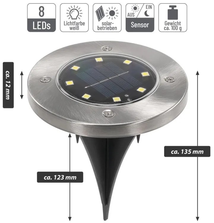 Sada solárnych záhradných vstavaných svietidiel, 8 LED, 12 k