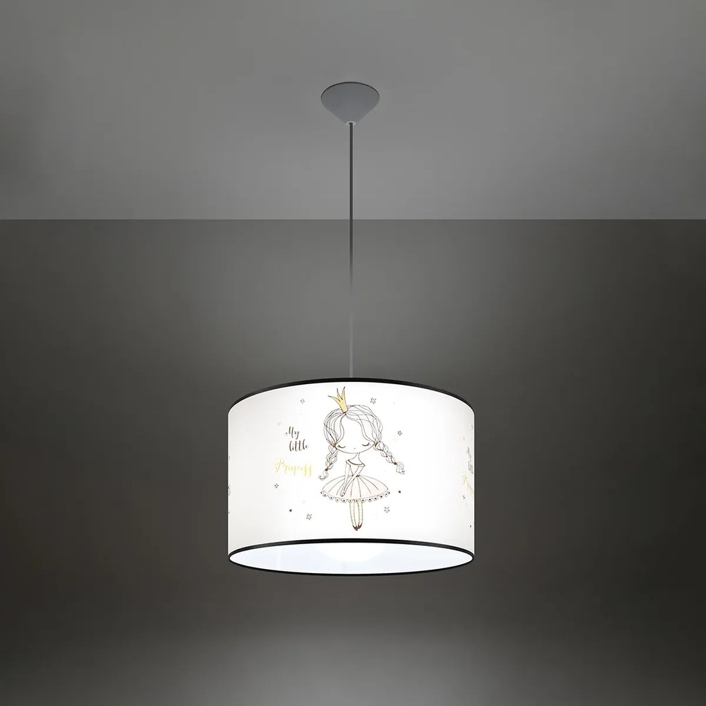 Detské závesné svietidlo Princess, 1x plastové tienidlo so vzorom, (fi 40cm)