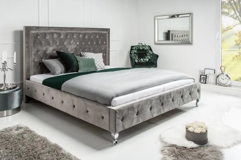 IIG -  Manželská posteľ Chesterfield EXTRAVAGANCIA 160x200 cm strieborno šedý zamat