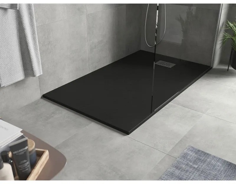 Mexen Hugo, obdĺžniková sprchová vanička SMC 160 x 70 cm, čierna, oceľová krytka, 42707016-X
