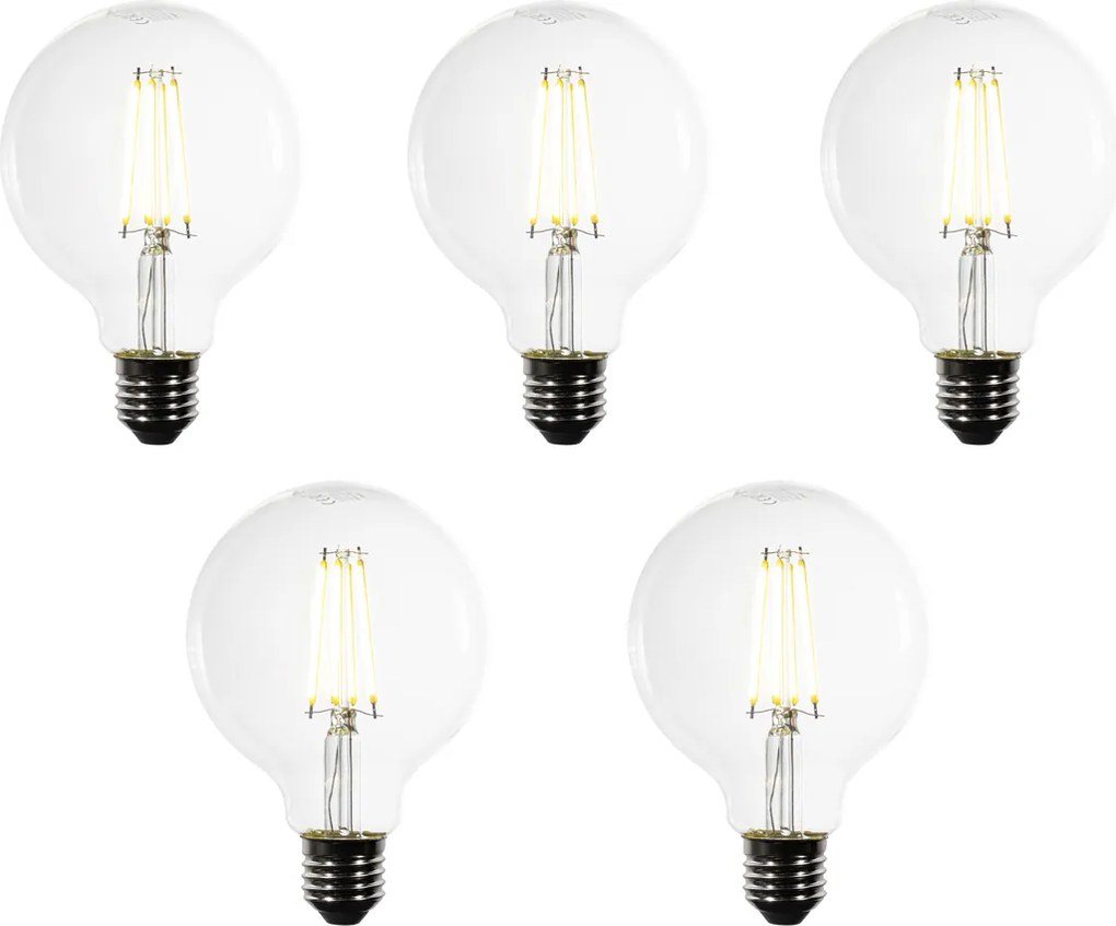 Sada 5 LED žiaroviek E27 G95 číre vlákno 3,8W 806 lm 3000K