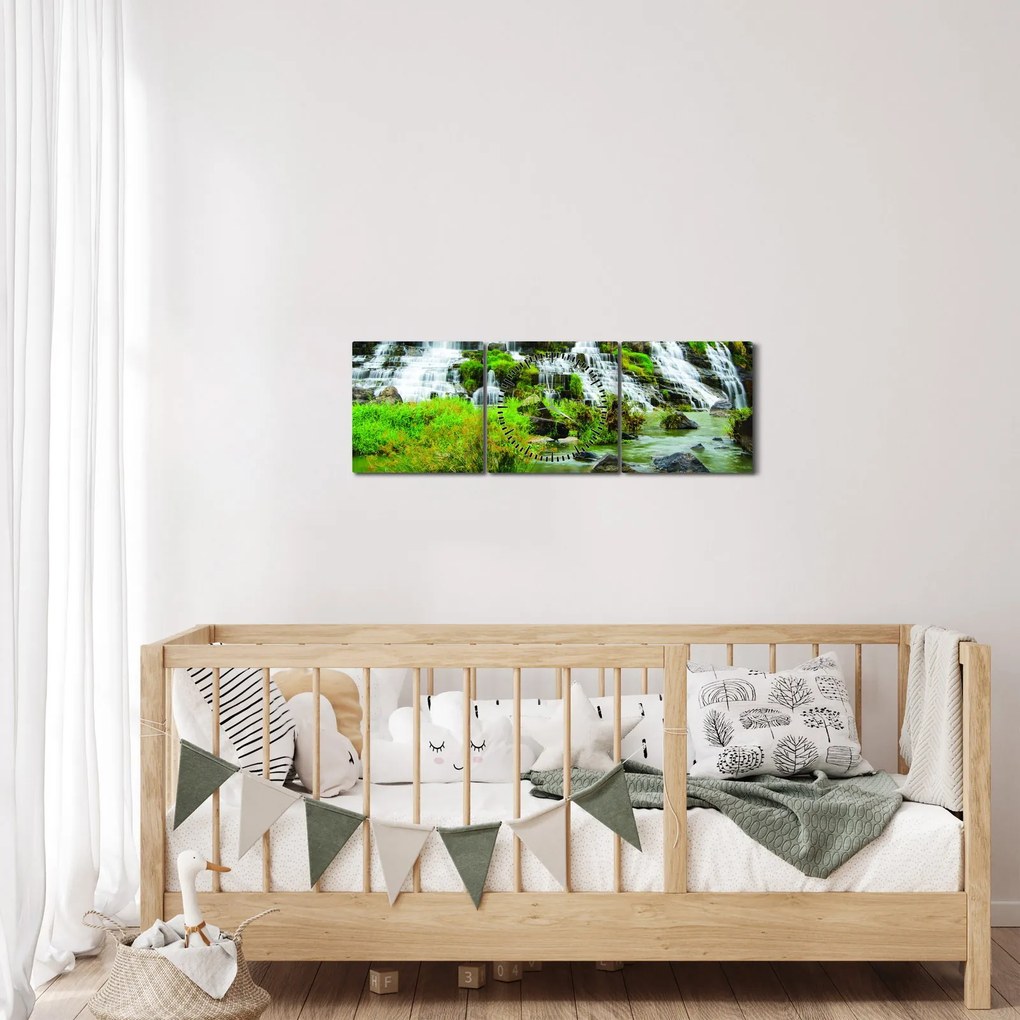 Obraz - vodopády (s hodinami) (90x30 cm)