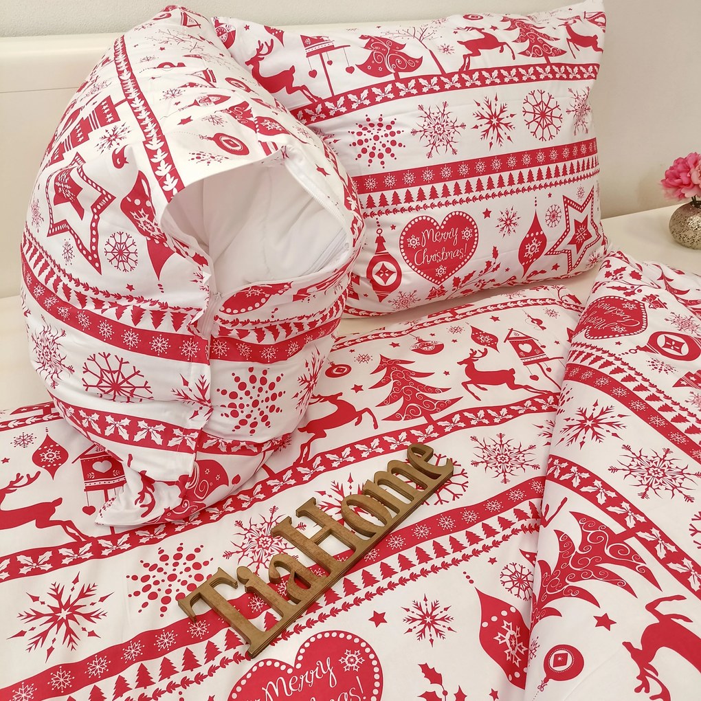 Obliečky bavlnené Vianočné obliečky Christmas červené - 1x Vankúš 90x70cm, 1x Paplón 140x200cm