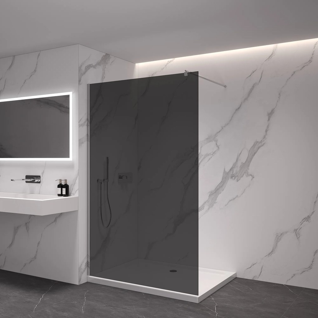 CERANO - Sprchová zástena Walk-in Onyx Ľ/P - guľatá vzpera - chróm, grafitové sklo - 90x200 cm, CER-CER-8050BD219