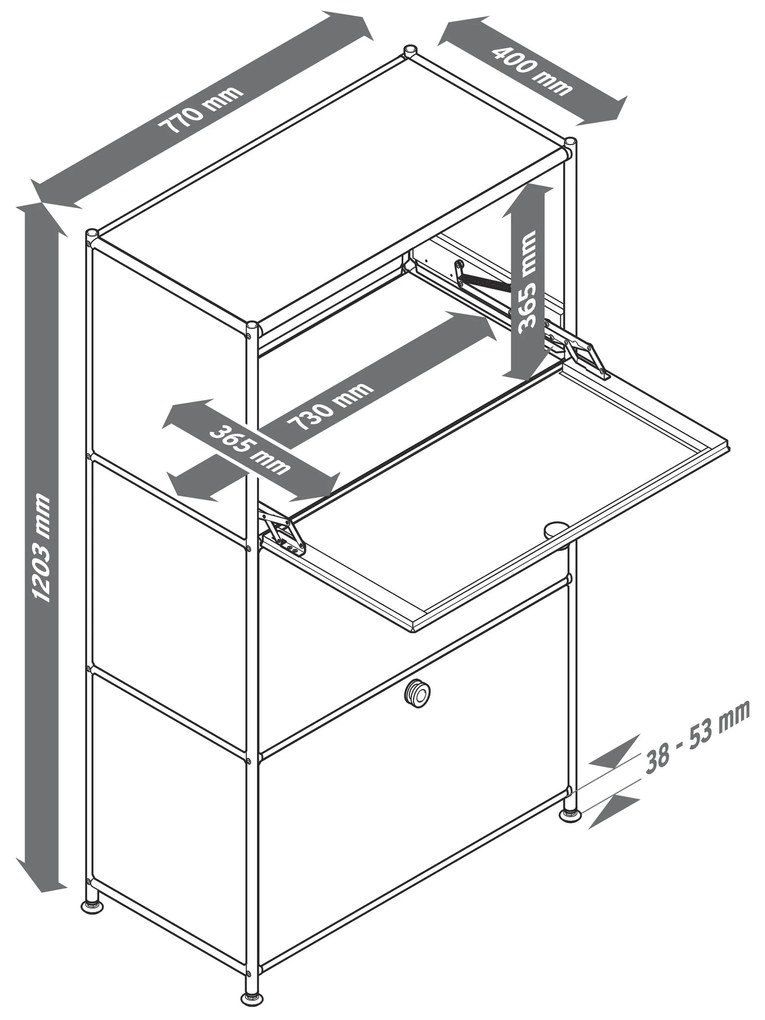 Kovový regál »CN3« s 3 výklopnými priehradkami, sivý