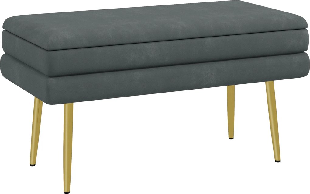 HOMCOM Úložná lavica s polstrovaním a vzhľadom z jemného zamatového materiálu, Úložný box s kovovými nohami, Úložná lavica do obývačky, spálne a chodb