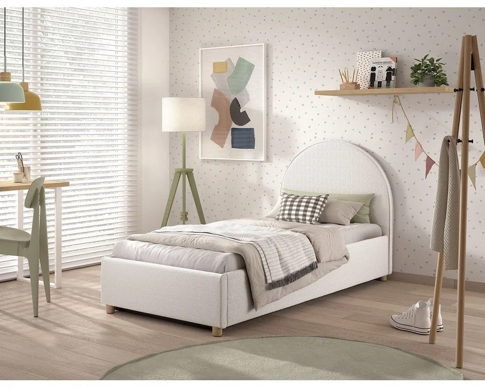 Biela čalúnená jednolôžková posteľ s úložným priestorom s roštom 90x200 cm Moon – Vipack