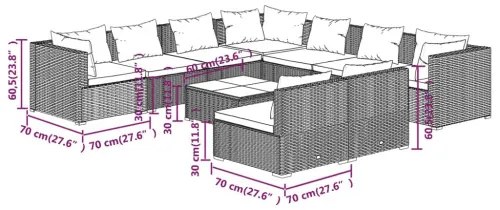vidaXL 10-dielna záhradná sedacia súprava s vankúšmi hnedá polyratan-