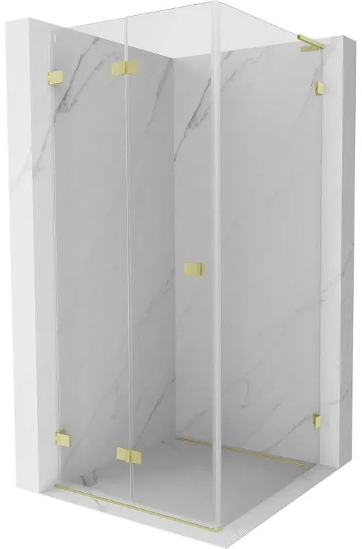 Mexen Lunar-F L, skladací sprchový kút ľavý 100 x 100 cm, 8mm číre sklo, zlatý matný profil, 836L-100-100-55-00-L