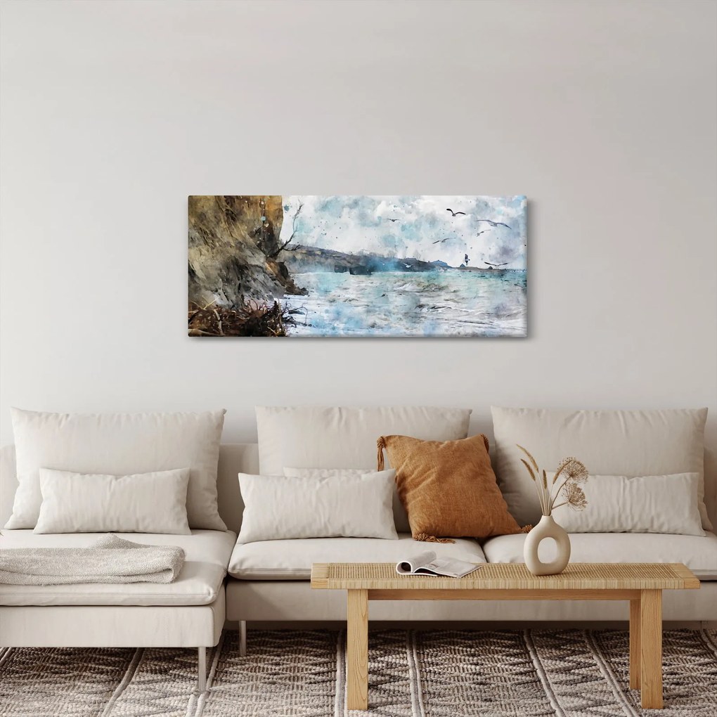 Obraz - Útes, akvarel (120x50 cm)