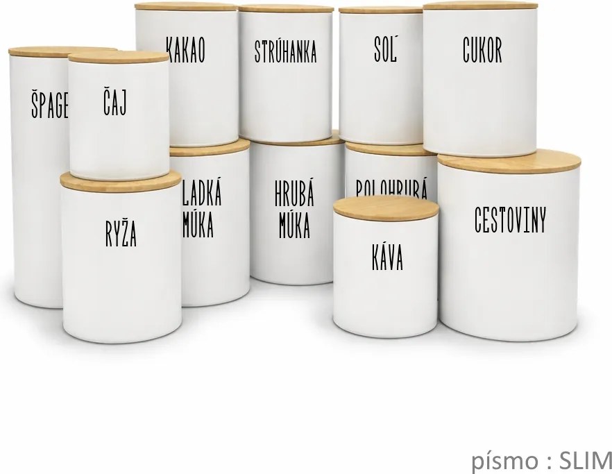 Orion Sada 12ks plechových dóz na potraviny, bílé, s bambusovým víkem SADA