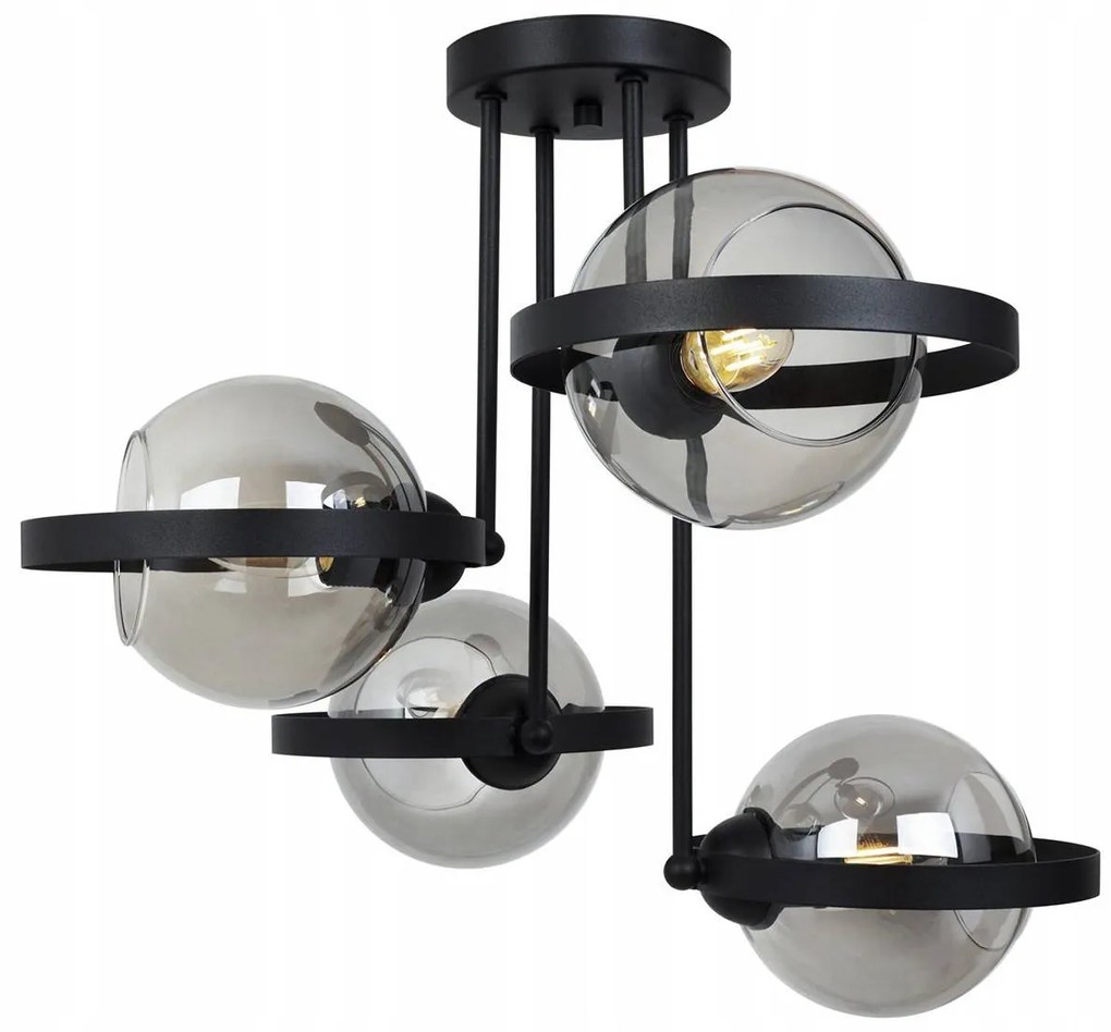 Stropné svietidlo Haga Ring, 4x grafitové sklenené tienidlo (výber z 3 farieb uchytenia)