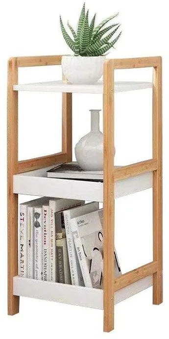 ModernHome Biela knižnica s bambusovým rámom - 3 police