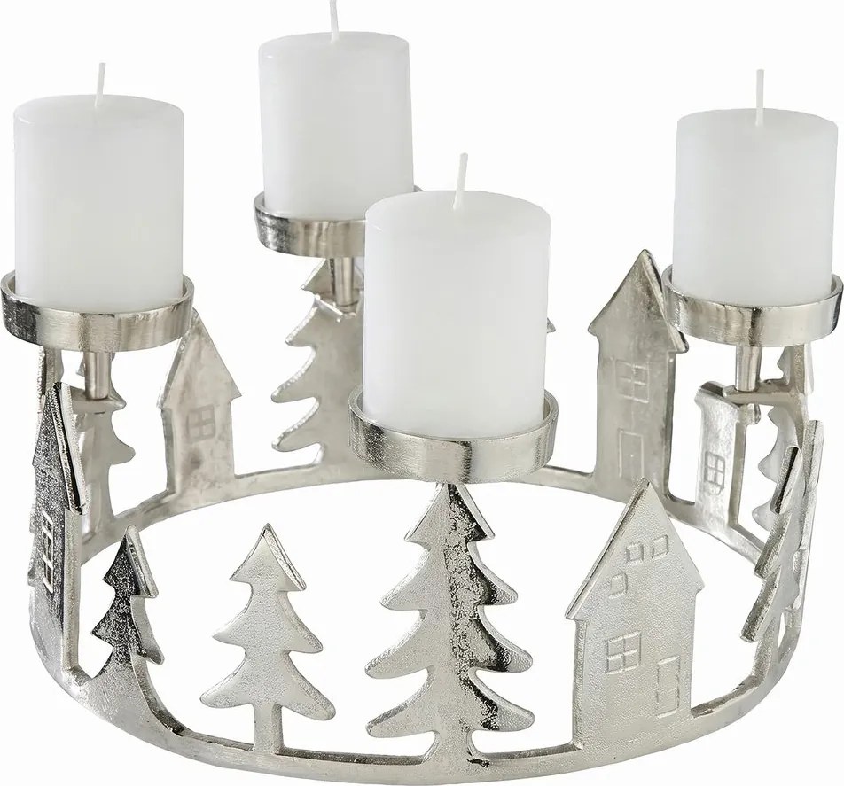 ADVENT Adventný veniec domčeky 35 cm - strieborná