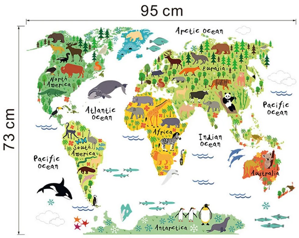 PIPPER | Samolepka na stenu "Farebná Mapa Sveta 2" 95x73 cm