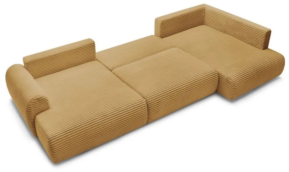 Menčestrová rozkladacia/s úložným priestorom rohová pohovka v horčicovej farbe (pravý roh/do tvaru "U") Lucien – Bobochic Paris