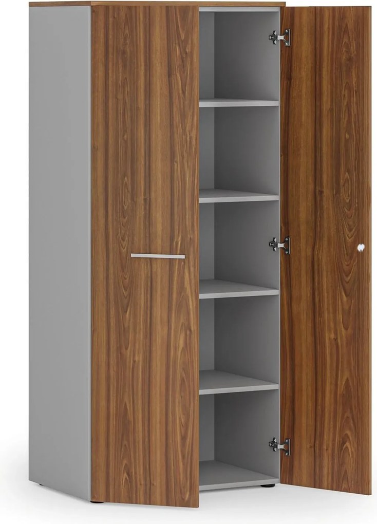 Kancelárska policová skriňa PRIMO GRAY s dverami, 800 x 500 x 1781 mm, sivá/orech