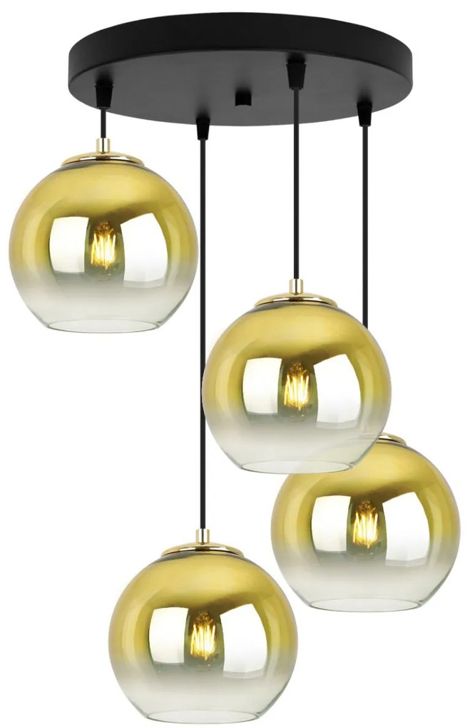 Závesné svietidlo Bergen Gold, 4x zlaté/transparentné sklenené tienidlo (fi 15cm), o