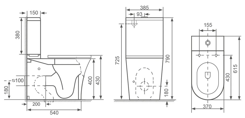 Bruckner Bruckner, DARIO RIMLESS WC kombi misa s nádržkou, spodný/zadný odpad, biela, 201.437.4