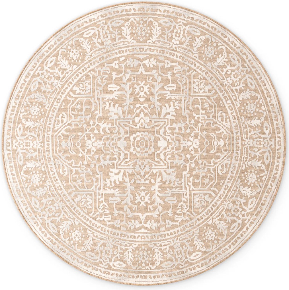 NORTHRUGS, Kusový koberec Duet Kona 106250 Beige/White kruh - na von aj na doma, 160x160 (priemer) kruh, béžová, chodba / predsieň