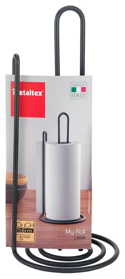 Čierny držiak na kuchynské utierky Metaltex My Roll Lava