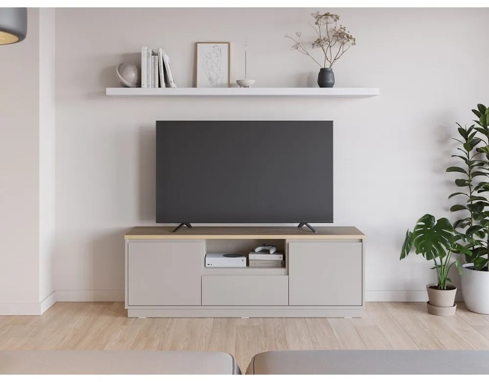 Béžový TV stolík v dekore duba 161x55x40 cm Loreta – Marckeric
