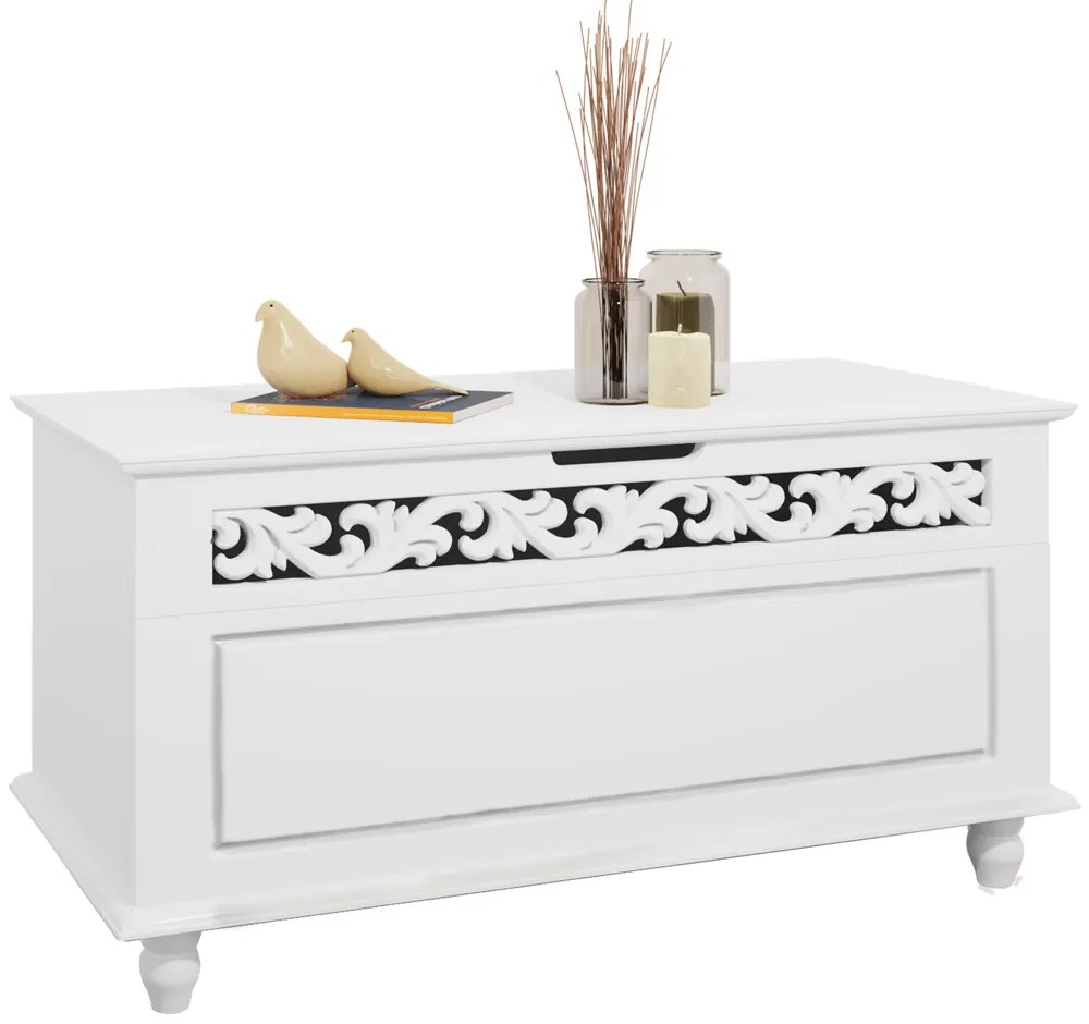 Casaria Drevená truhlica JERSEY, 80x40x48cm, biela
