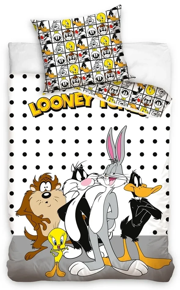 Carbotex Detské bavlnené obliečky Kamaráti z Looney Tunes, 140 x 200 cm, 70 x 90 cm