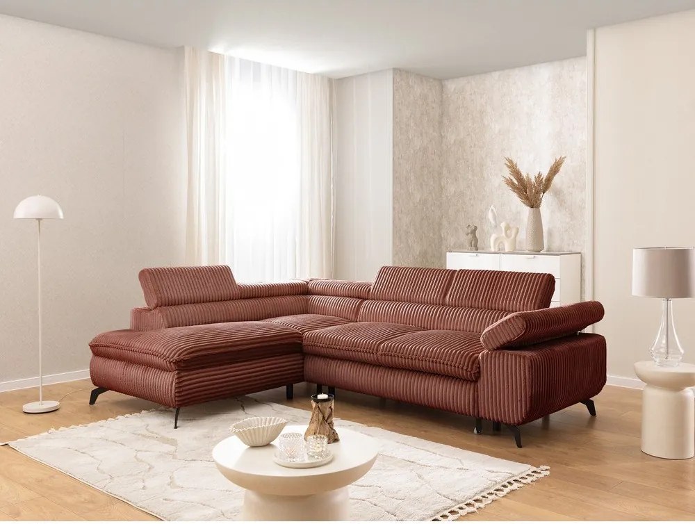 Menčestrová rohová pohovka v terakotovej farbe (ľavý roh/do L) Marbeya – Ropez