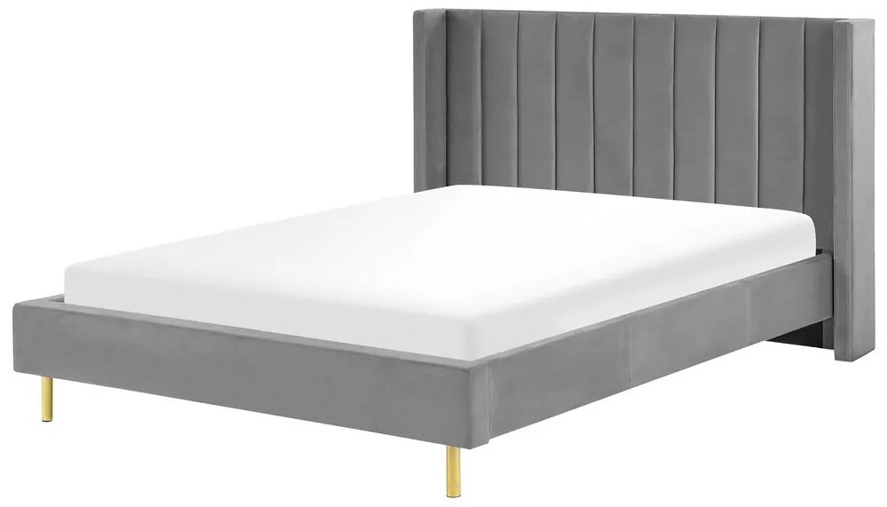 Zamatová posteľ 160 x 200 cm sivá VILLETTE Beliani