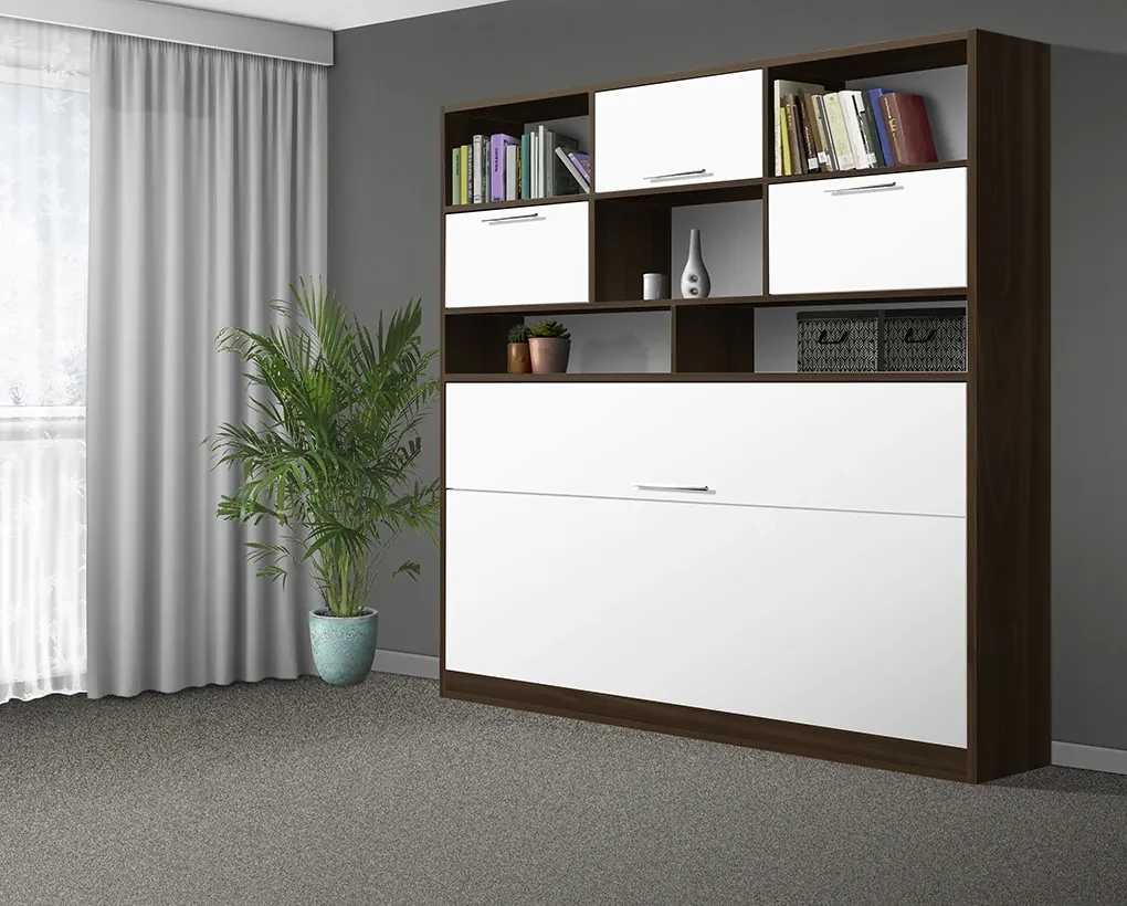Nabytekmorava Sklápacia posteľ VS1056 MAX, 200x90cm farba lamina: dub sonoma tmavá/biele dvere, Varianta dverí: lesklé