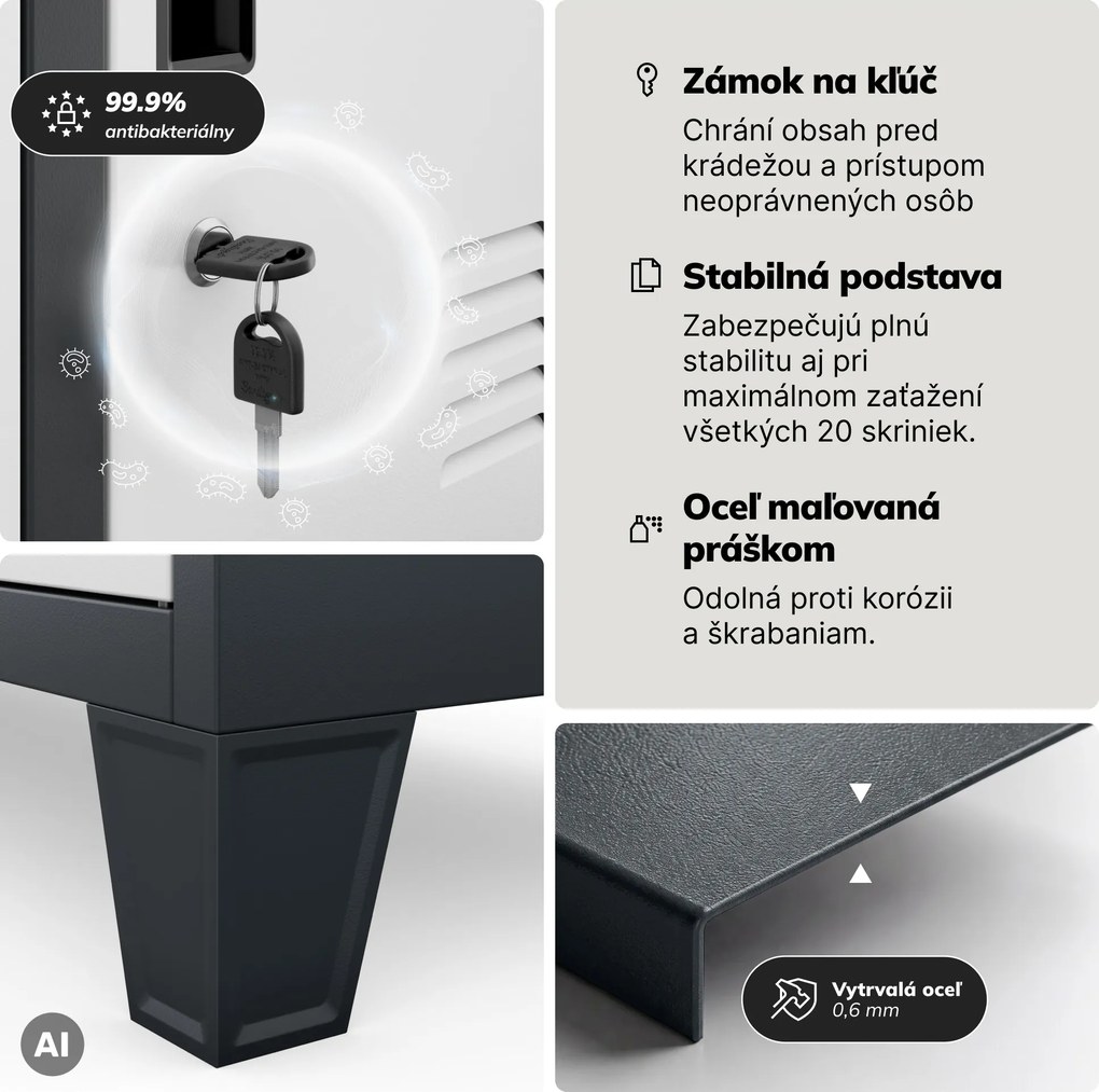 Skrinka s 20 priehradkami na nožičkách, antracitovo-biela, 1360x1720x450 mm: ROBERT