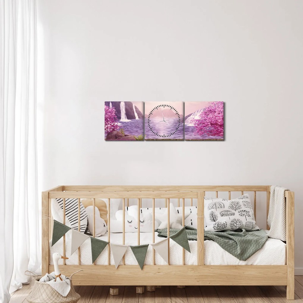 Obraz jazera (s hodinami) (90x30 cm)