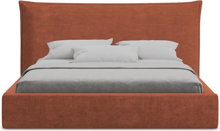 Čalúnená dvojlôžková posteľ s úložným priestorom s roštom 140x200 cm v terakotovej farbe Esala – Makamii