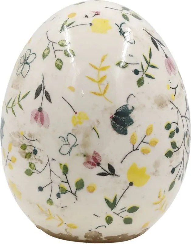Béžové antik keramické vajíčko s kvetmi Cavaillon - Ø 9,5*11,5 cm