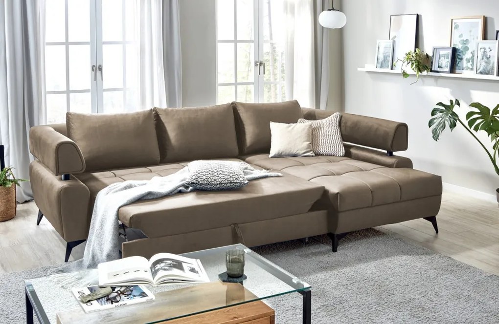 Rohová sedacia súprava Paris, svetlo hnedá látka, pravý roh