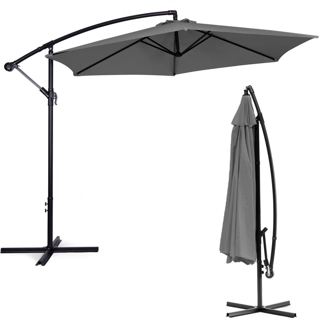 Záhradný slnečník PADDLES s bočnou nohou 300 cm sivý