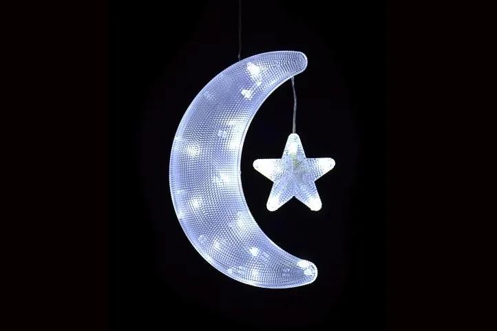 Vianočná dekorácia - mesiac s hviezdou - studená biela
