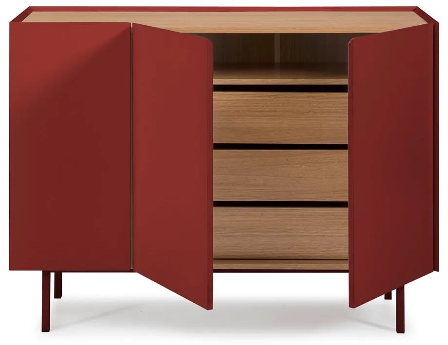 Červená nízka komoda v dekore duba 110x85 cm Arista – Teulat