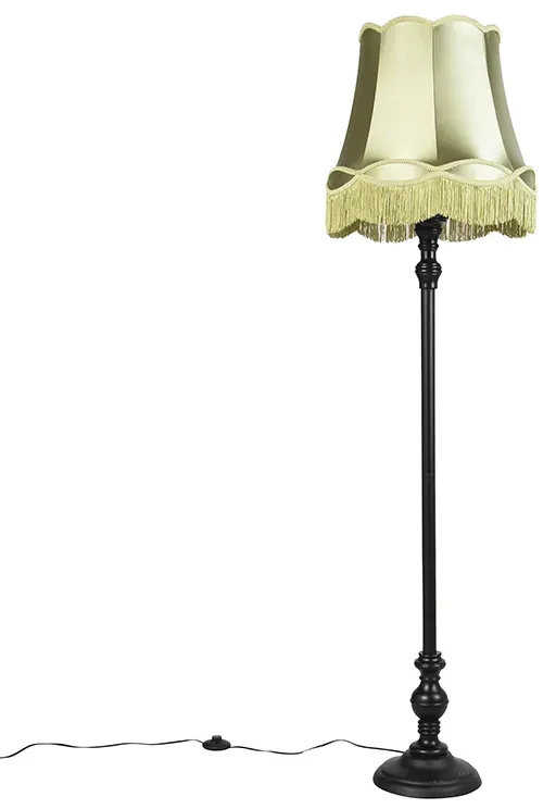 Stojaca lampa čierna s tienidlom Granny zelená - Classico