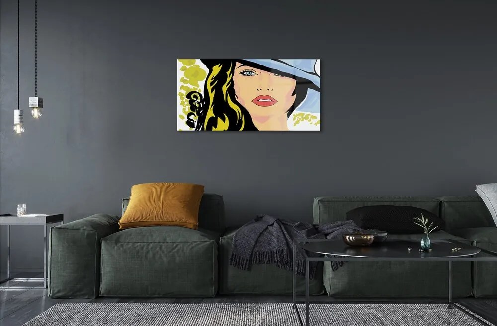 Obraz na skle žena klobúk 100x50 cm