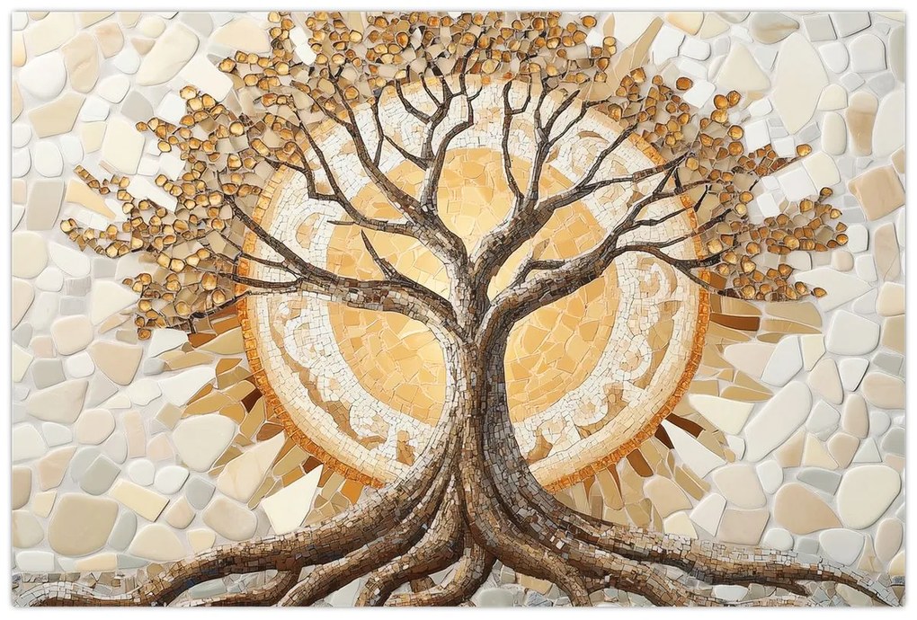 Obraz – Zlatý strom života v mozaike (90x60 cm)