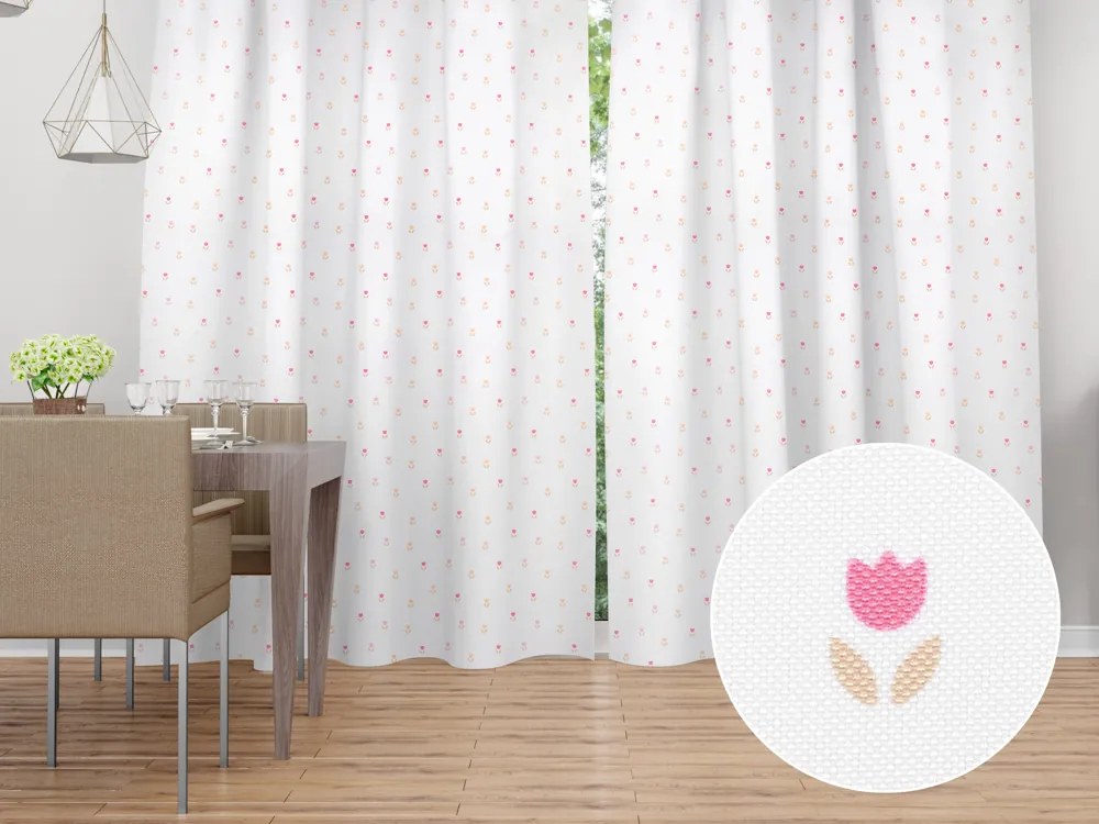 Biante Dekoračný záves TF-115 Farebné tulipániky na bielom 140x140 cm